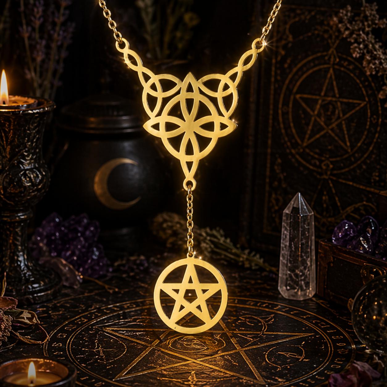 Witch Knot Tetragrammaton Necklace - Pentacle Celtic Knot Necklace-MoonChildWorld