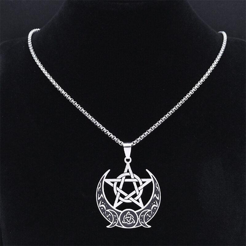 Witch Knot Pentacle Triple Moon Necklace Wicca Jewelry-MoonChildWorld