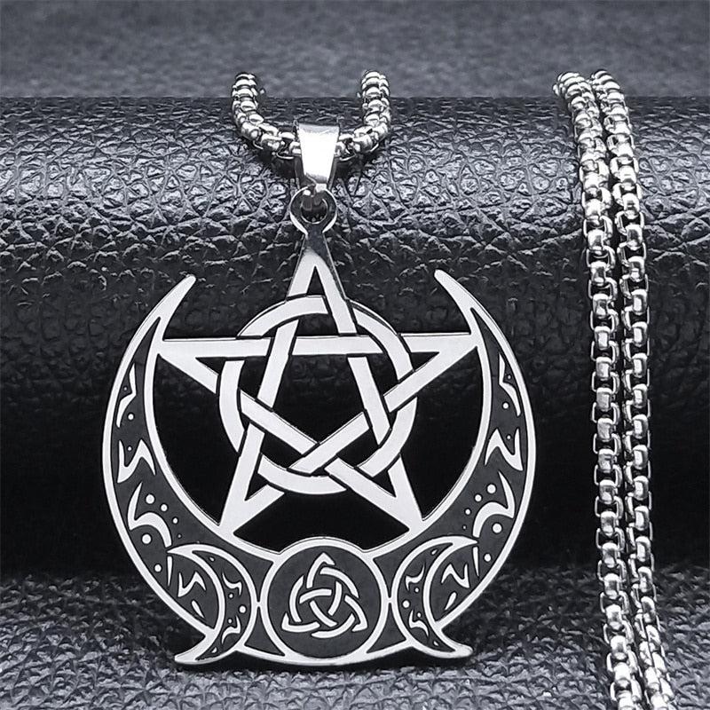 Witch Knot Pentacle Triple Moon Necklace Wicca Jewelry-MoonChildWorld