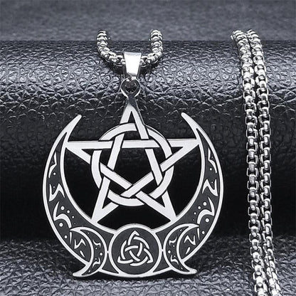Witch Knot Pentacle Triple Moon Necklace Wicca Jewelry-MoonChildWorld