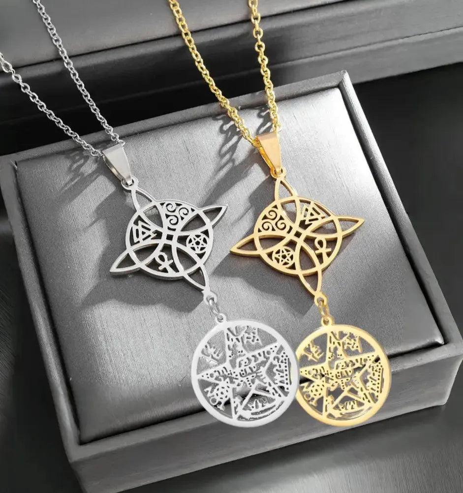 Witch Knot Tetragrammaton Necklace - Pentagram Celtic Knot Necklace-MoonChildWorld
