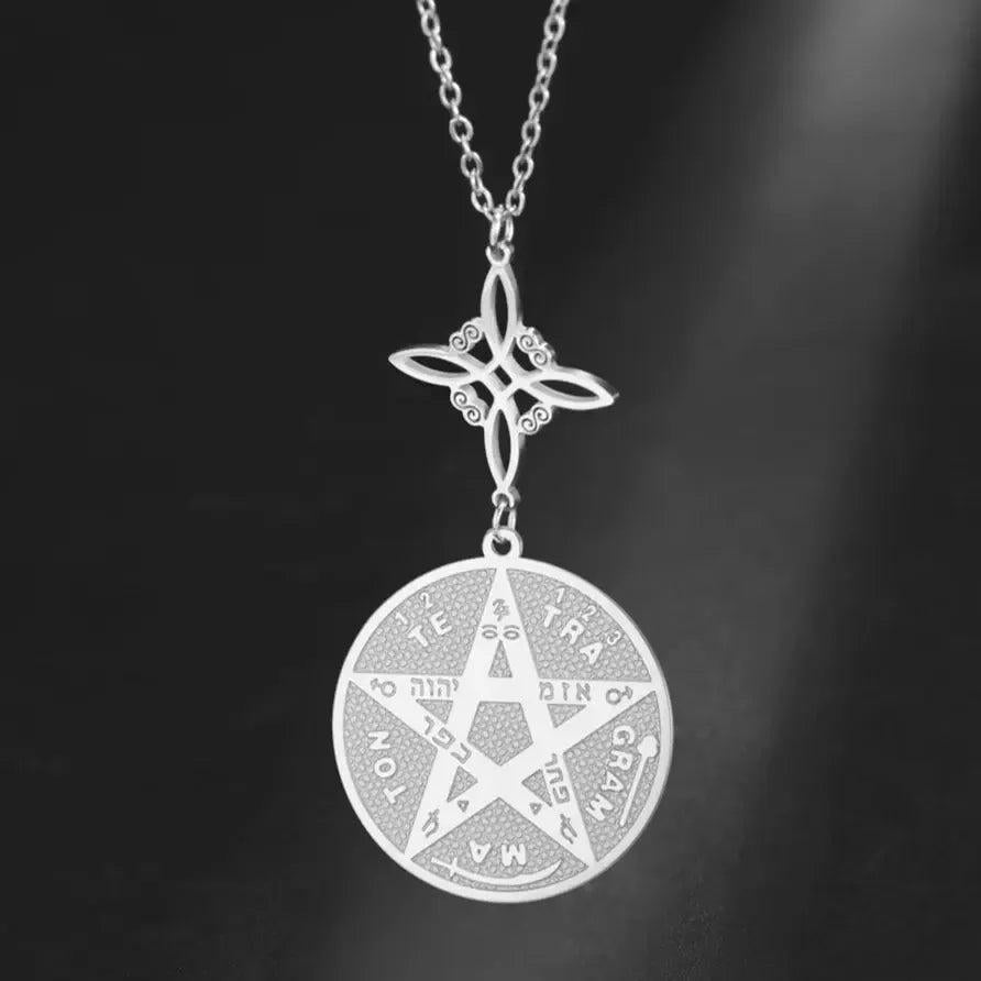 Witch Knot Tetragrammaton Necklace - Pentagram Celtic Knot Necklace-MoonChildWorld