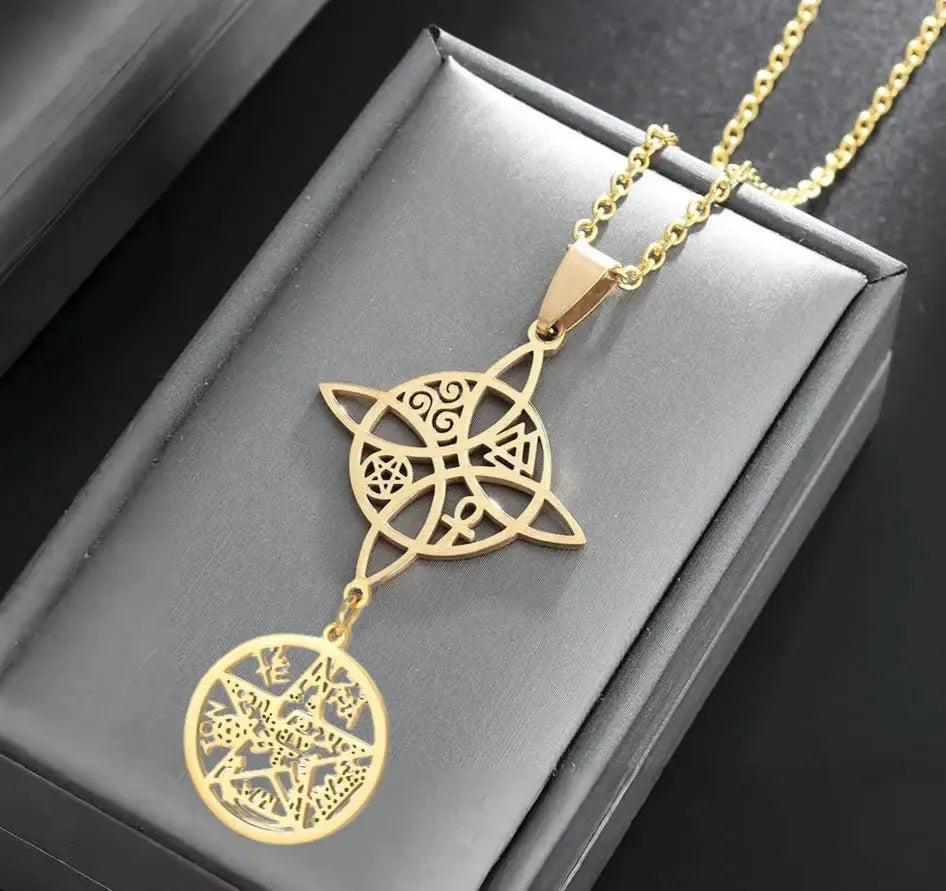 Witch Knot Tetragrammaton Necklace - Pentagram Celtic Knot Necklace-MoonChildWorld