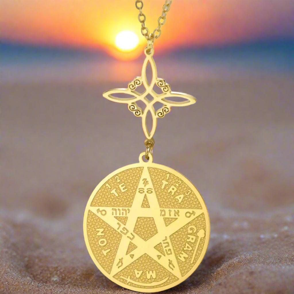 Witch Knot Tetragrammaton Necklace - Pentagram Celtic Knot Necklace-MoonChildWorld