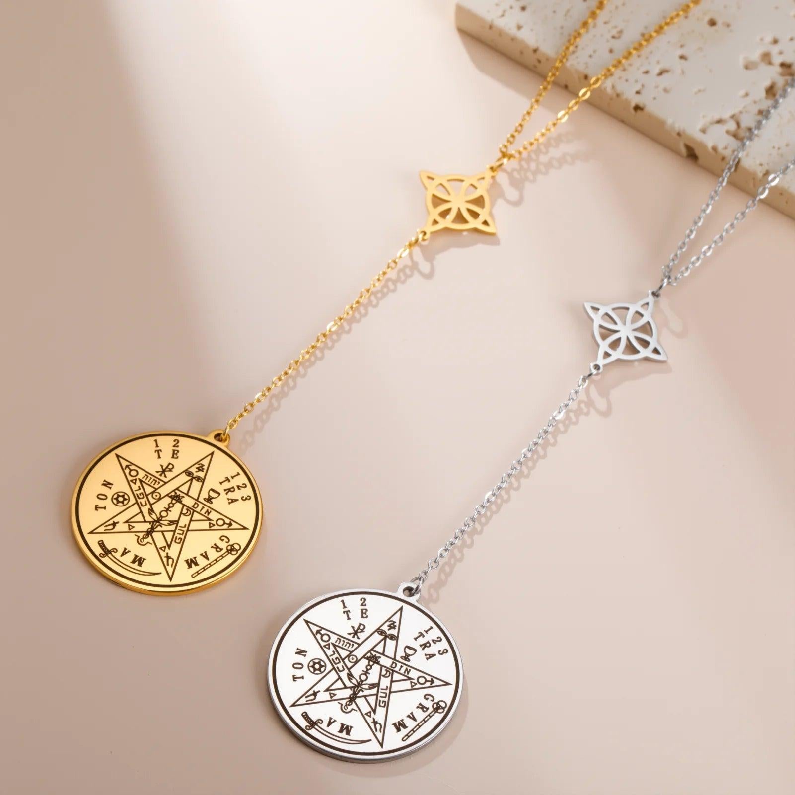 Witch Knot Tetragrammaton Necklace - Pentagram Celtic Knot Necklace-MoonChildWorld