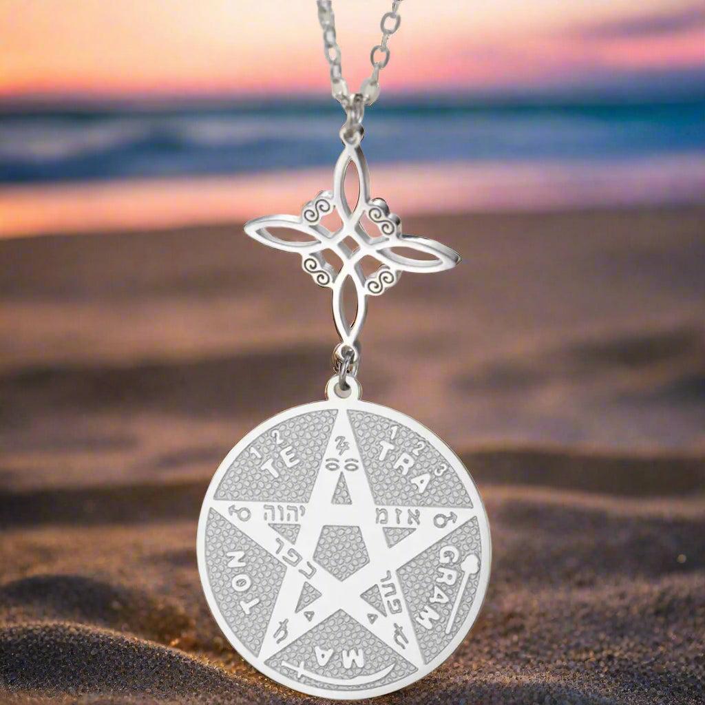 Witch Knot Tetragrammaton Necklace - Pentagram Celtic Knot Necklace-MoonChildWorld