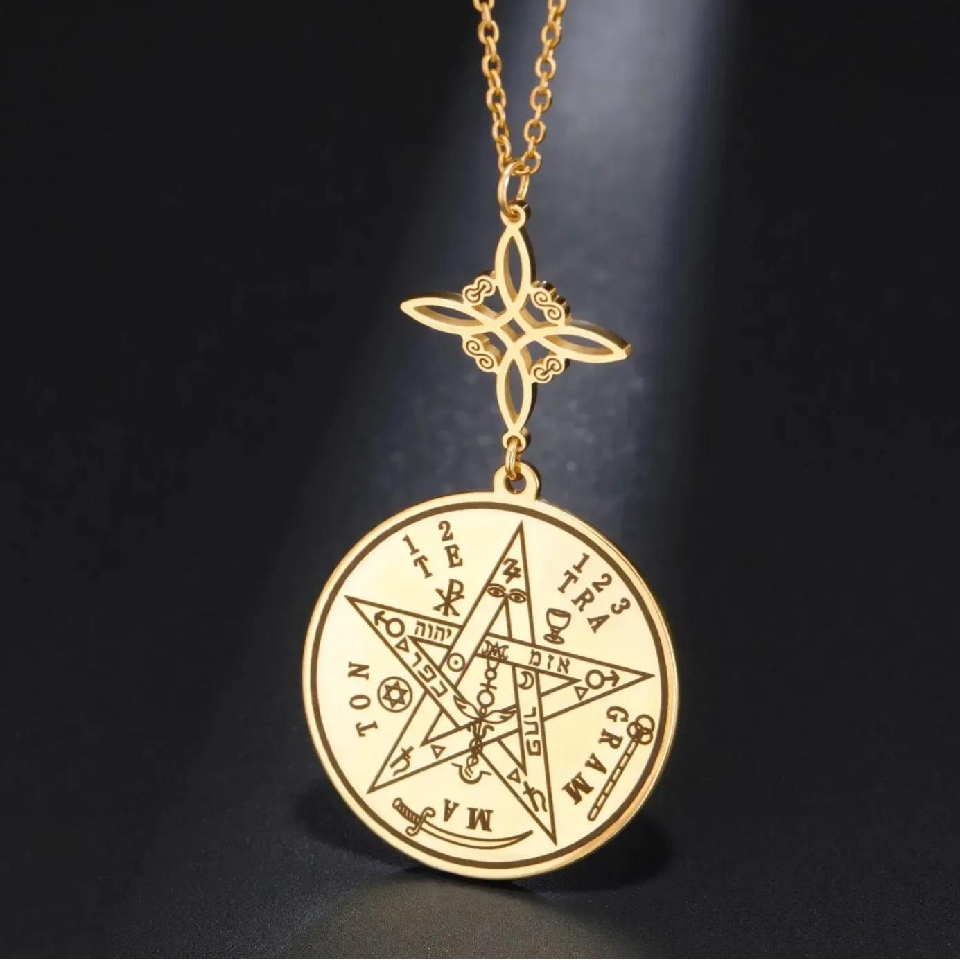 Witch Knot Tetragrammaton Necklace - Pentagram Celtic Knot Necklace-MoonChildWorld