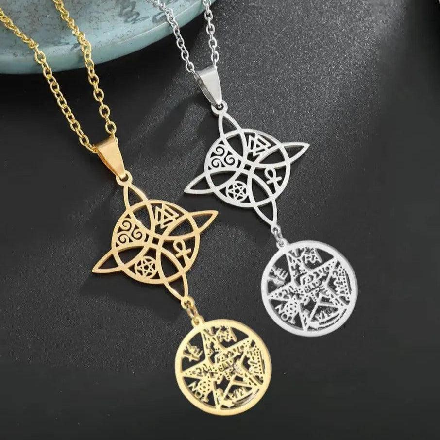 Witch Knot Tetragrammaton Necklace - Pentagram Celtic Knot Necklace-MoonChildWorld
