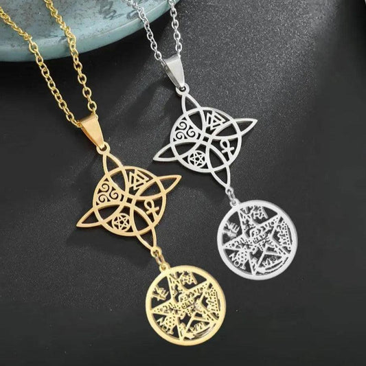 Witch Knot Tetragrammaton Necklace - Pentagram Celtic Knot Necklace-MoonChildWorld