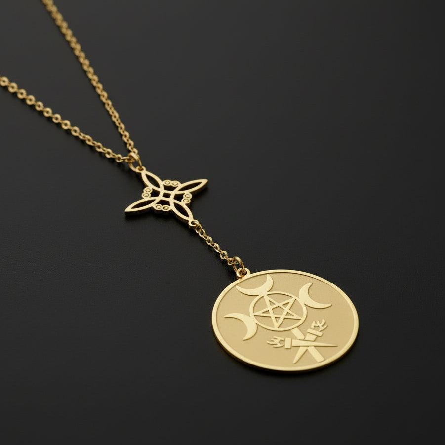 Witch Knot Triple Moon Goddess Necklace Hecate Wheel Necklace Greek Mythology Jewelry-MoonChildWorld