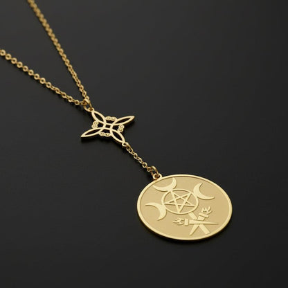 Witch Knot Triple Moon Goddess Necklace Hecate Wheel Necklace Greek Mythology Jewelry-MoonChildWorld