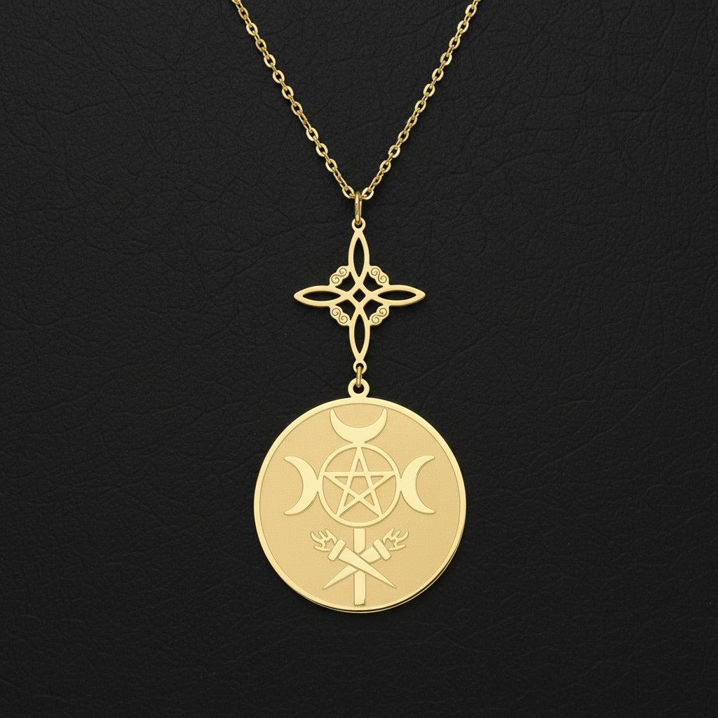 Witch Knot Triple Moon Goddess Necklace Hecate Wheel Necklace Greek Mythology Jewelry-MoonChildWorld