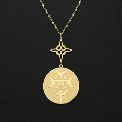 Witch Knot Triple Moon Goddess Necklace Hecate Wheel Necklace Greek Mythology Jewelry-MoonChildWorld
