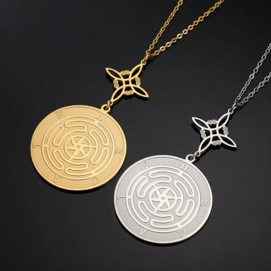 Witch Knot Triple Moon Goddess Necklace Hecate Wheel Necklace Greek Mythology Jewelry-MoonChildWorld