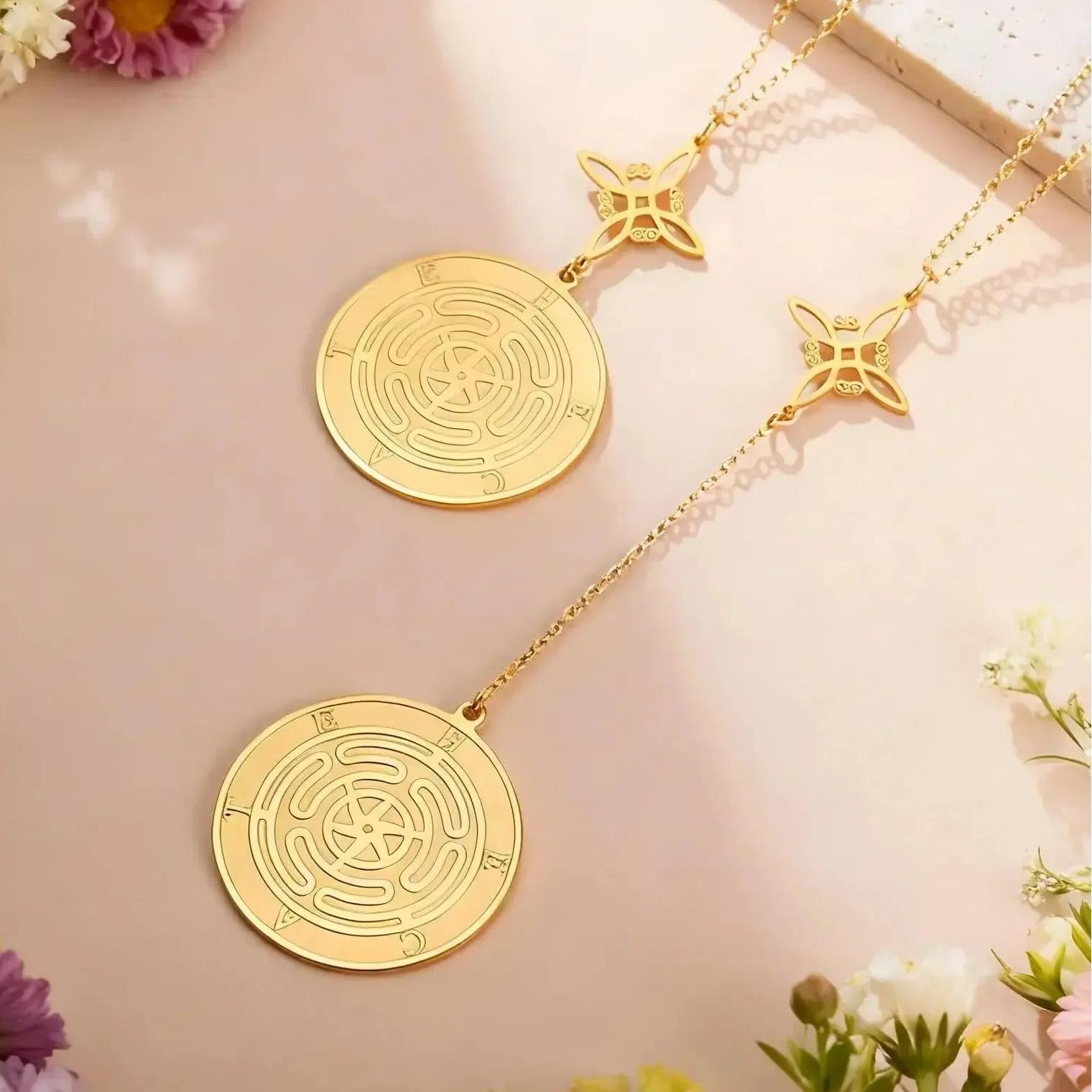 Witch Knot Triple Moon Necklace Hecate Wheel Necklace Greek Mythology Jewelry-MoonChildWorld