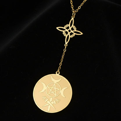 Witch Knot Triple Moon Necklace Hecate Wheel Necklace Greek Mythology Jewelry-MoonChildWorld