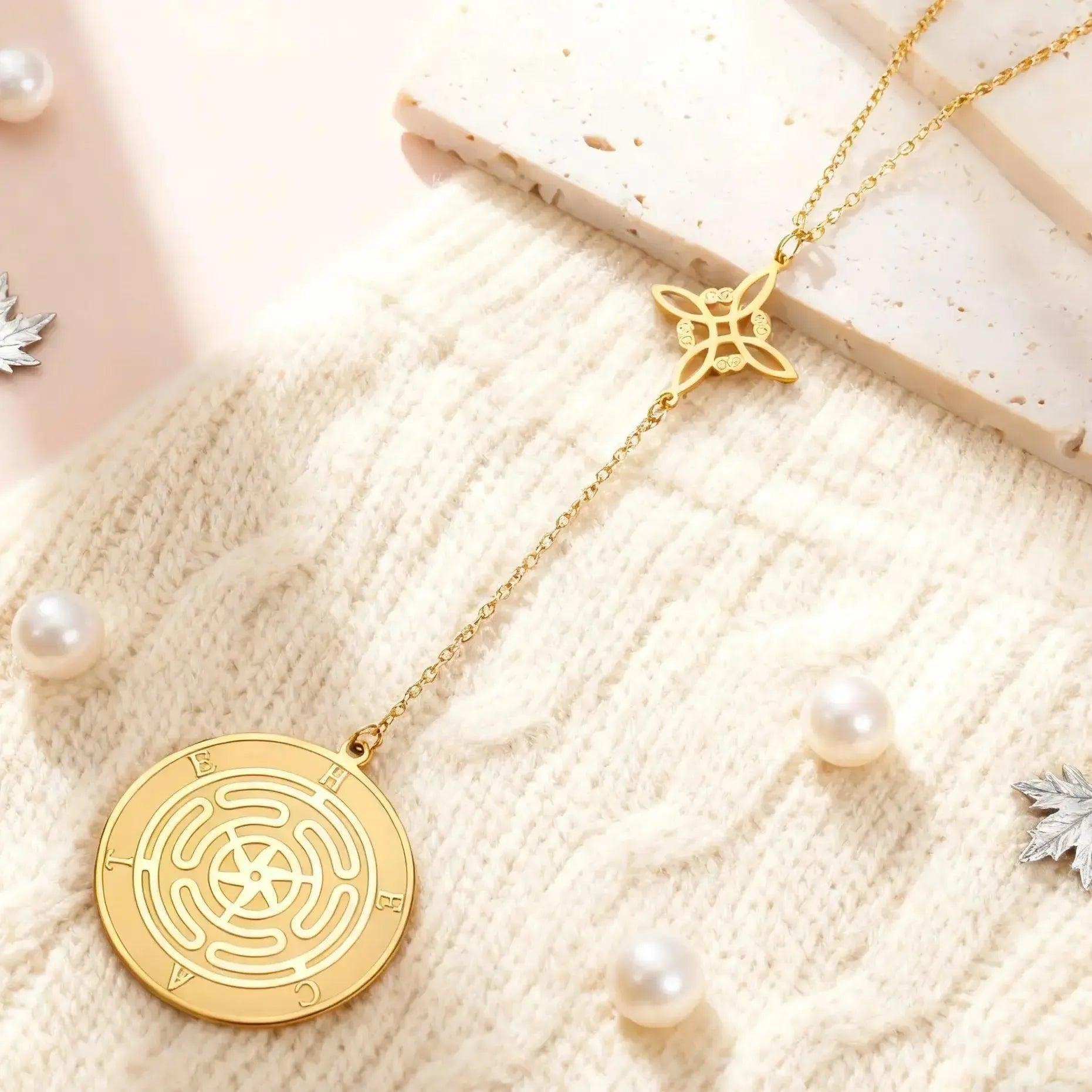 Witch Knot Triple Moon Necklace Hecate Wheel Necklace Greek Mythology Jewelry-MoonChildWorld