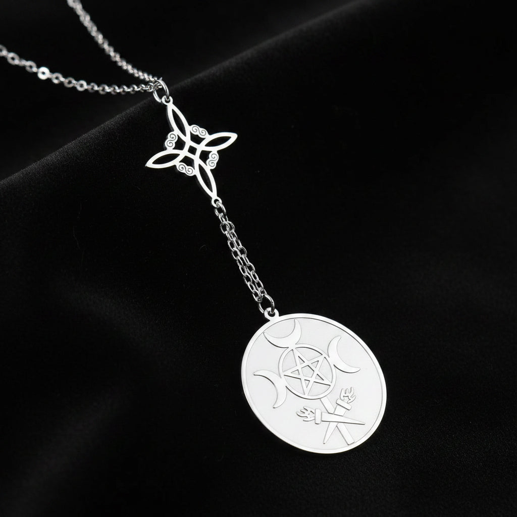 Witch Knot Triple Moon Necklace Hecate Wheel Necklace Greek Mythology Jewelry-MoonChildWorld