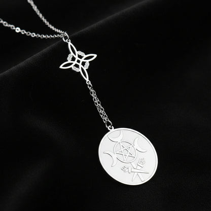 Witch Knot Triple Moon Necklace Hecate Wheel Necklace Greek Mythology Jewelry-MoonChildWorld