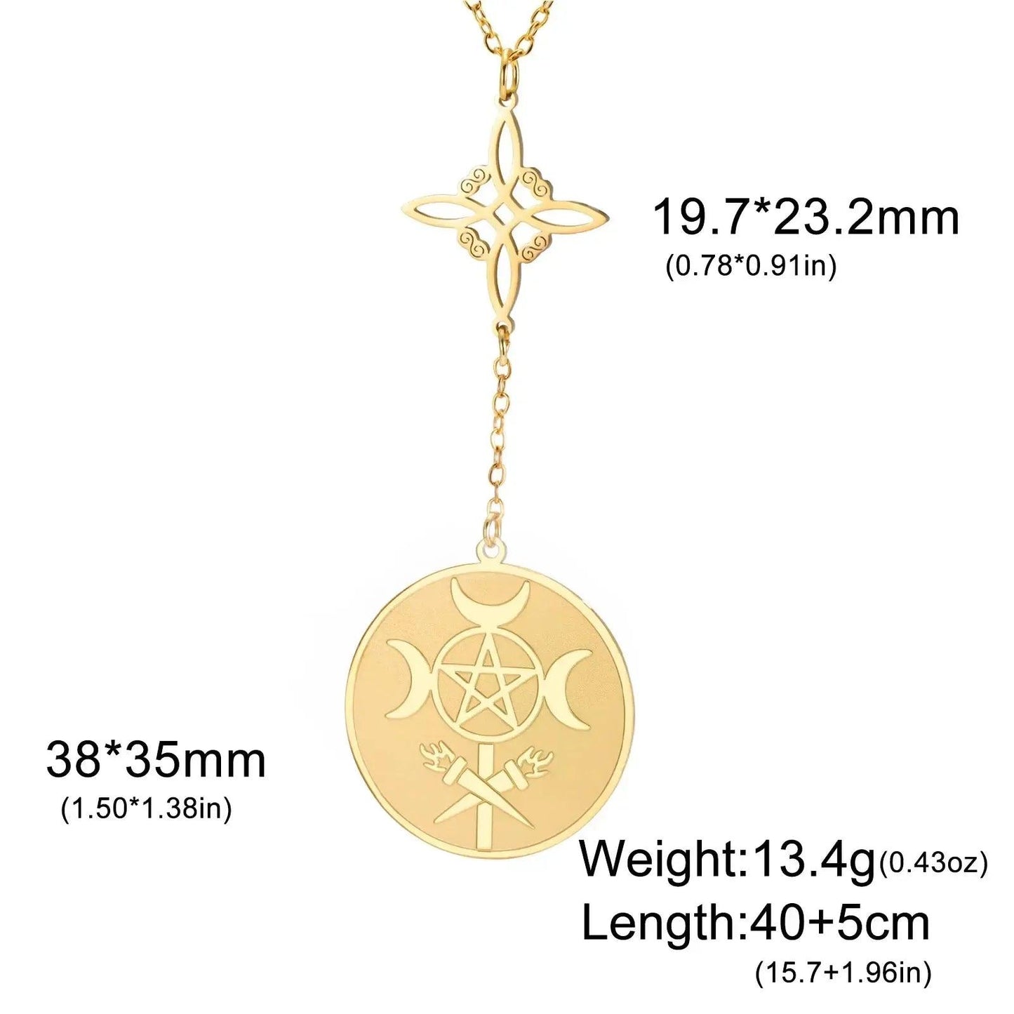 Witch Knot Triple Moon Necklace Hecate Wheel Necklace Greek Mythology Jewelry-MoonChildWorld