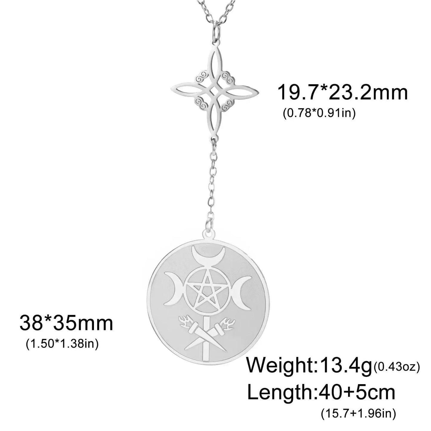 Witch Knot Triple Moon Necklace Hecate Wheel Necklace Greek Mythology Jewelry-MoonChildWorld