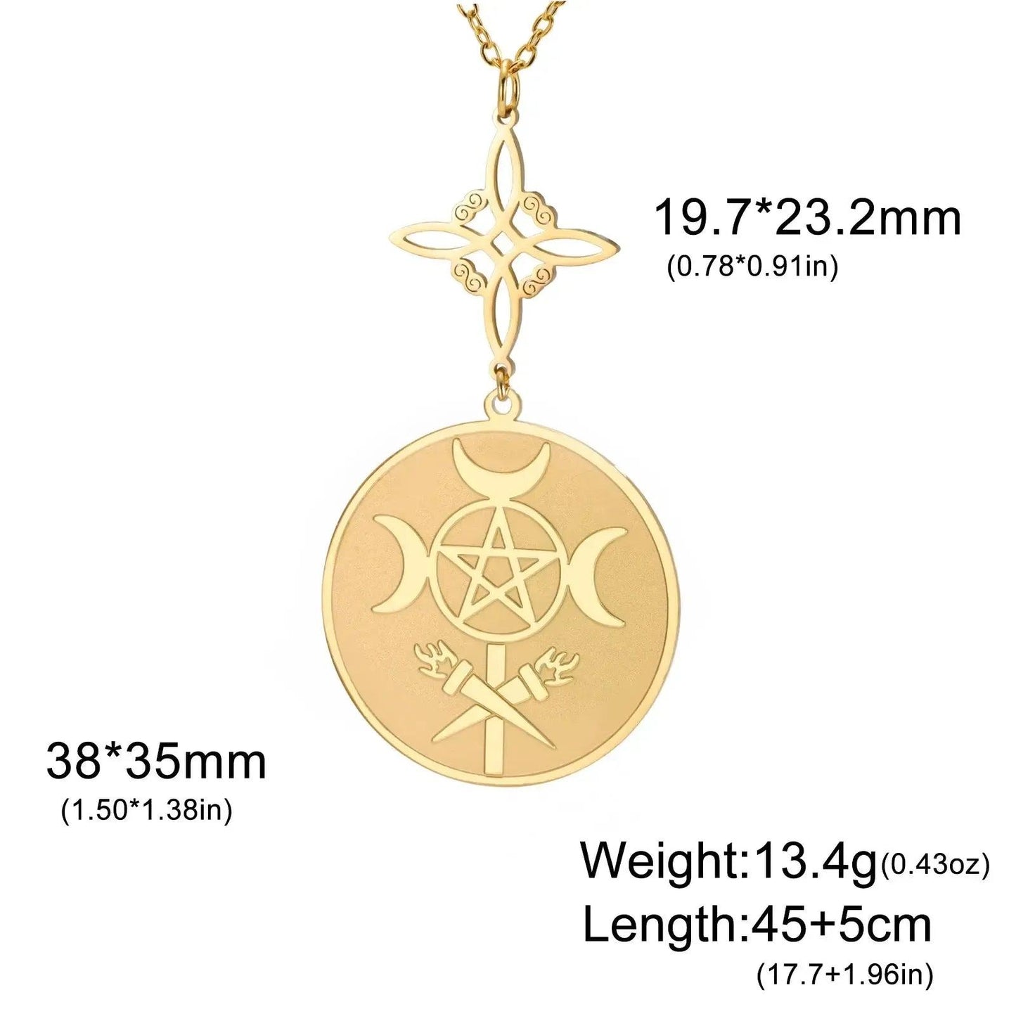 Witch Knot Triple Moon Necklace Hecate Wheel Necklace Greek Mythology Jewelry-MoonChildWorld