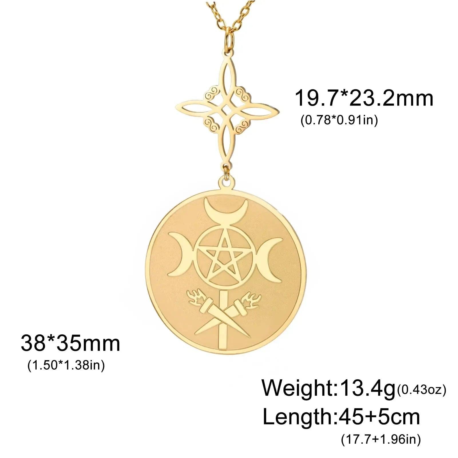 Witch Knot Triple Moon Necklace Hecate Wheel Necklace Greek Mythology Jewelry-MoonChildWorld