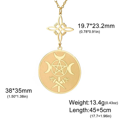 Witch Knot Triple Moon Necklace Hecate Wheel Necklace Greek Mythology Jewelry-MoonChildWorld