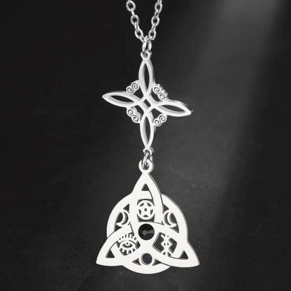 Witch Knot with Black Ziron Necklace Irish Celtic Trinity Witchcraft Pagan Jewelry-MoonChildWorld