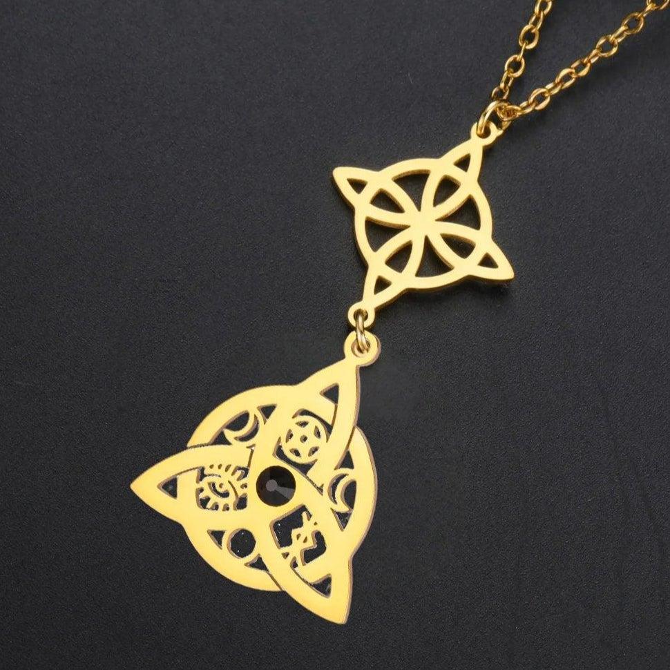 Witch Knot with Black Ziron Necklace Irish Celtic Trinity Witchcraft Pagan Jewelry-MoonChildWorld