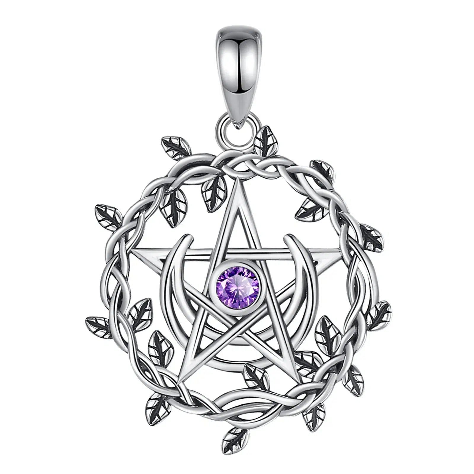 Witch Moon Pentacle Necklace Olive Leaf Moon Wicca Jewelry-MoonChildWorld