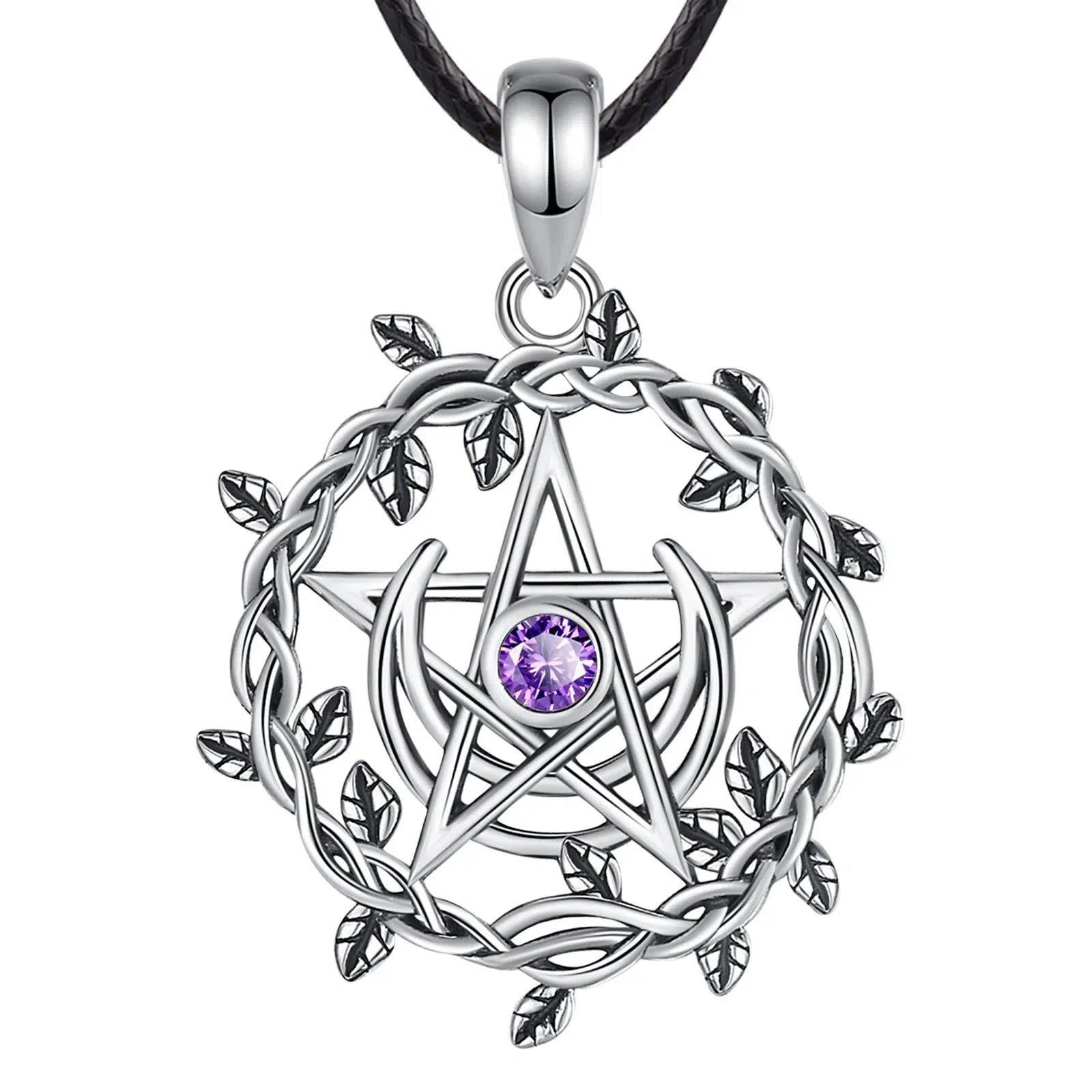 Witch Moon Pentacle Necklace Olive Leaf Moon Wicca Jewelry-MoonChildWorld