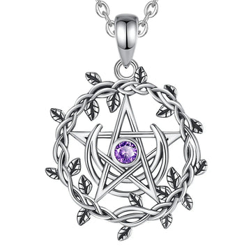Witch Moon Pentacle Necklace Olive Leaf Moon Wicca Jewelry-MoonChildWorld