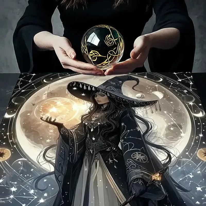 Witch & Moon Tarot Tablecloth – Mystical Starry Night Design for Meditation & Rituals-MoonChildWorld