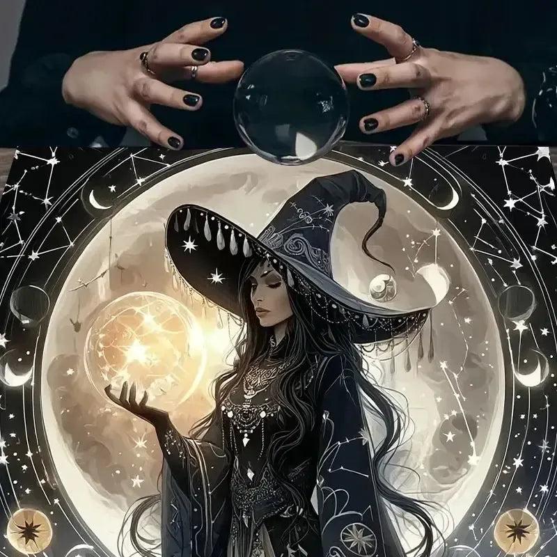 Witch & Moon Tarot Tablecloth – Mystical Starry Night Design for Meditation & Rituals-MoonChildWorld