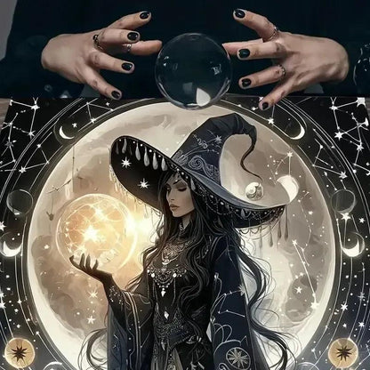 Witch & Moon Tarot Tablecloth – Mystical Starry Night Design for Meditation & Rituals-MoonChildWorld