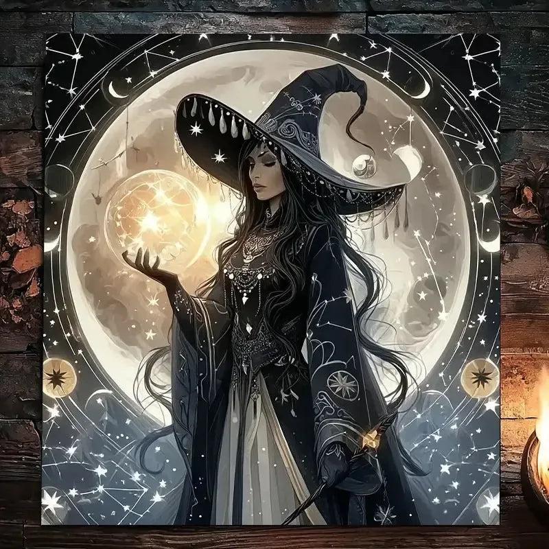 Witch & Moon Tarot Tablecloth – Mystical Starry Night Design for Meditation & Rituals-MoonChildWorld