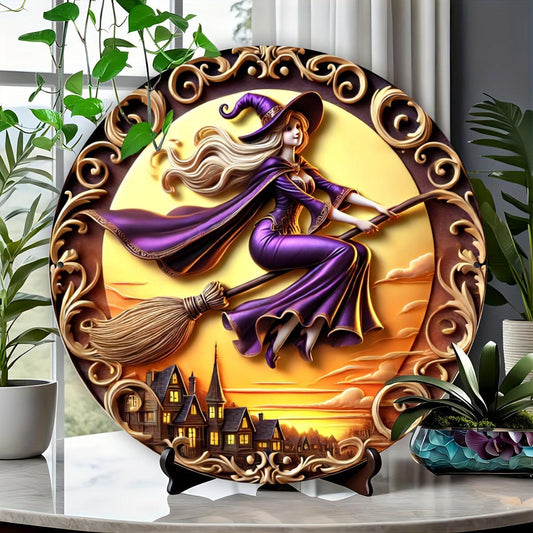 Witch On A Broomstick Metal Sign For Halloween-MoonChildWorld