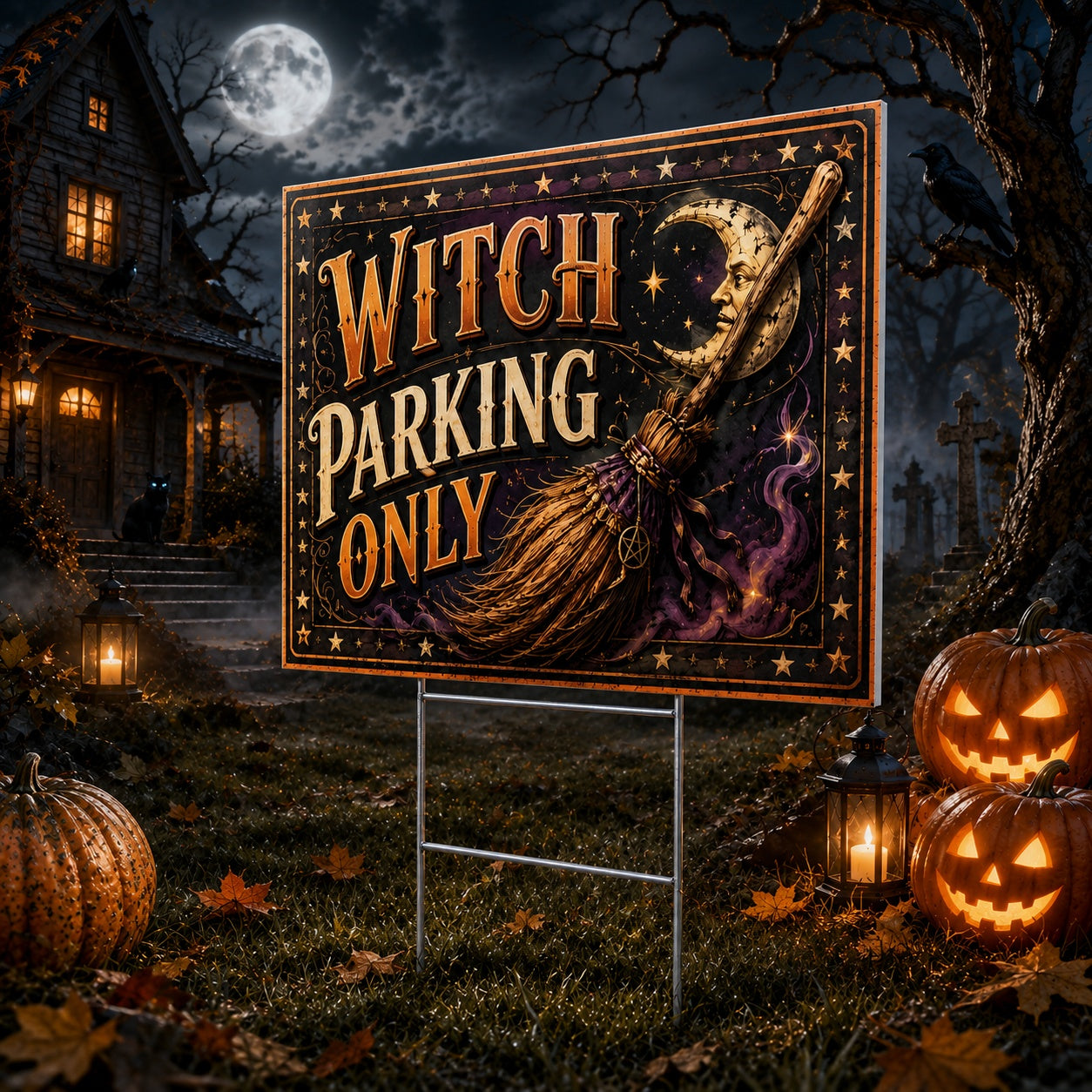 Witch Parking at Haunted Halloween Night Yard Sign - garden display