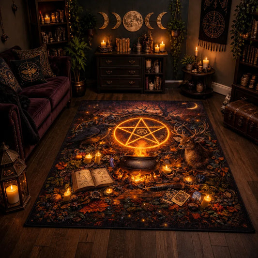 Witch Pentacle Area Rug - Gothic Witchcraft Carpet for Halloween_mockup_1.webp