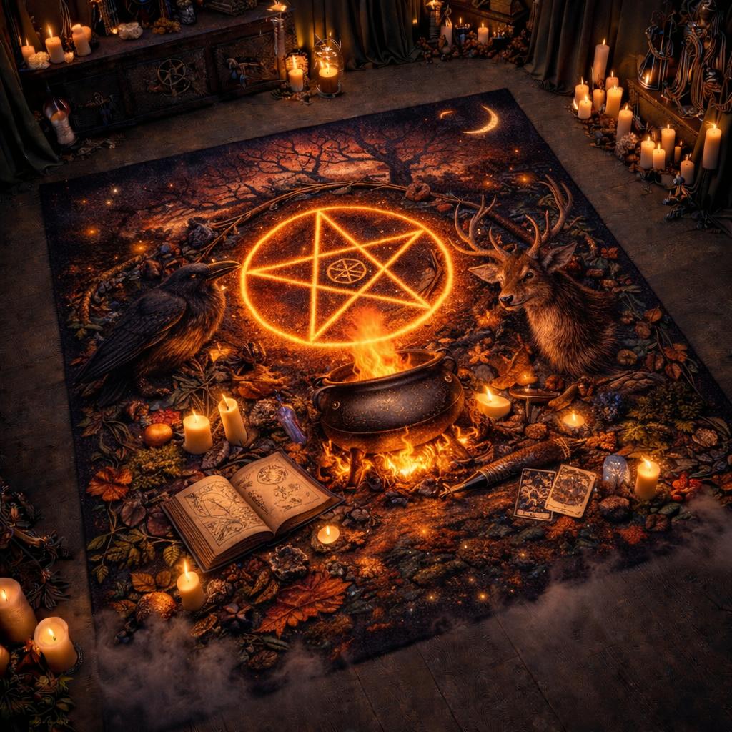 Witch Pentacle Area Rug - Gothic Witchcraft Carpet for Halloween-MoonChildWorld