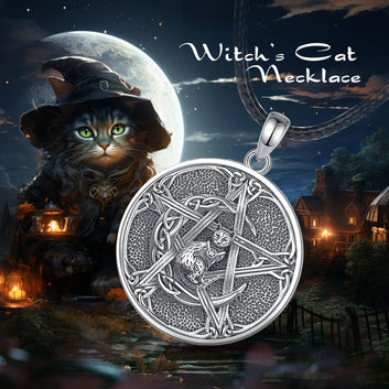 Witch Pentacle Moon Cat Necklace Witchcraft Jewelry
