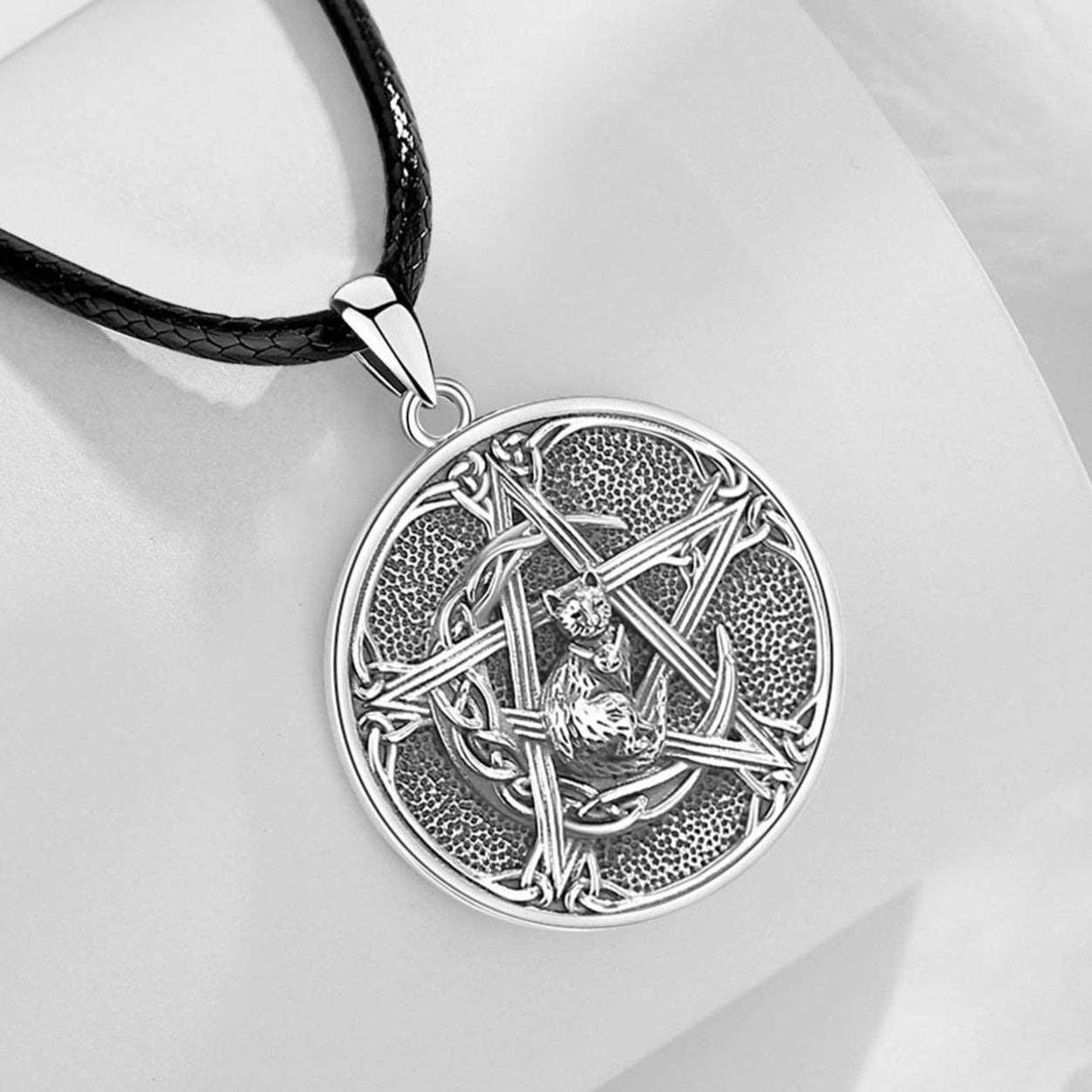 Witch Pentacle Moon Cat Necklace Witchcraft Jewelry-MoonChildWorld