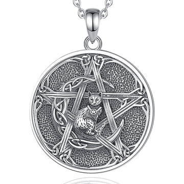 Witch Pentacle Moon Cat Necklace Witchcraft Jewelry-MoonChildWorld