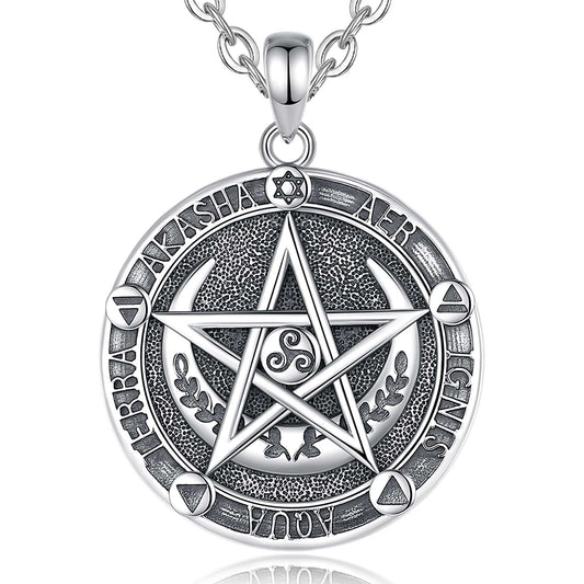 Witch Pentacle Moon Necklace Wiccan Jewelry