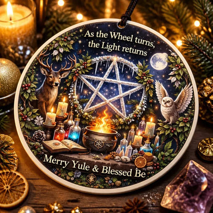 Witch Pentacle Pagan Yule Ceramic Ornament – Wiccan Christmas Tree Ornament_mockup_2.webp