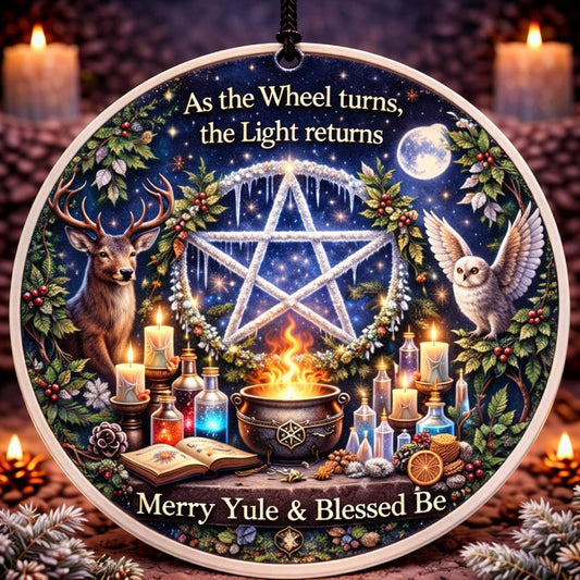 Witch Pentacle Pagan Yule Ceramic Ornament – Wiccan Christmas Tree Ornament-MoonChildWorld
