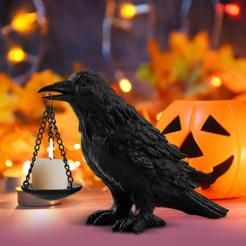 Witch Raven Lamp Tealight Candle Holder - Gothic Home Decor Dark Crow Light Holder Halloween Decorations-MoonChildWorld