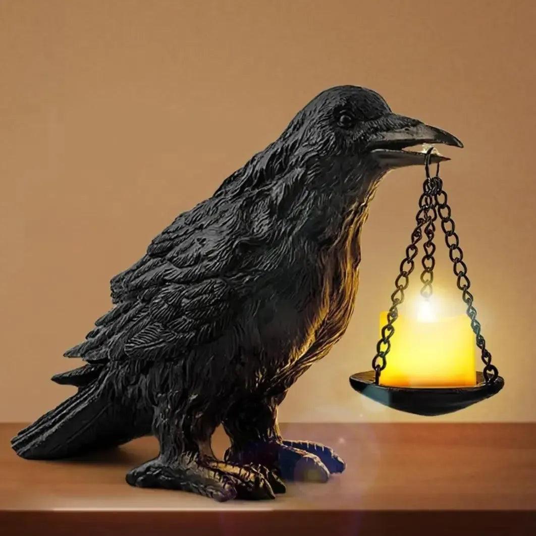 Witch Raven Lamp Tealight Candle Holder - Gothic Home Decor Dark Crow Light Holder Halloween Decorations-MoonChildWorld