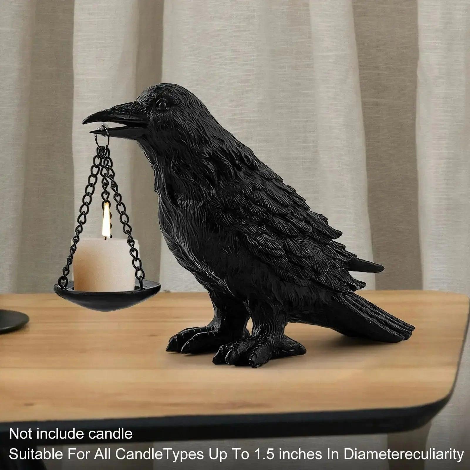 Witch Raven Lamp Tealight Candle Holder - Gothic Home Decor Dark Crow Light Holder Halloween Decorations-MoonChildWorld